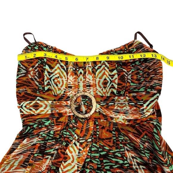 Ruby Rox Dress Womens Size S Brown Rust Teal Abstract Retro 70's Date Night Fun - Picture 12 of 14